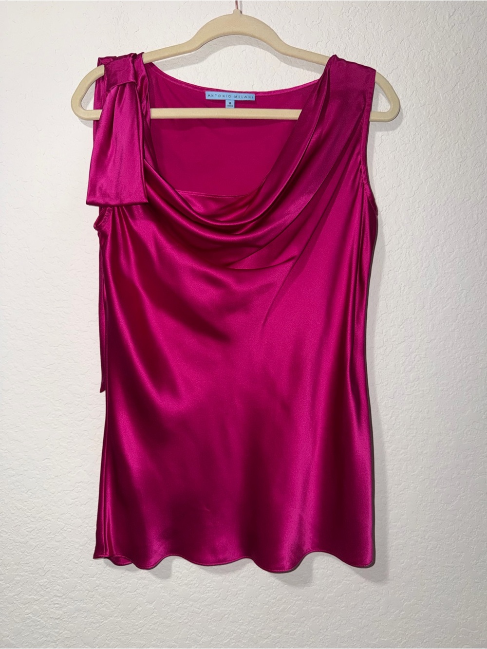 Antonio Melani Pink Fuchsia Satin Cowl Neck Sleeveless Silk Top
